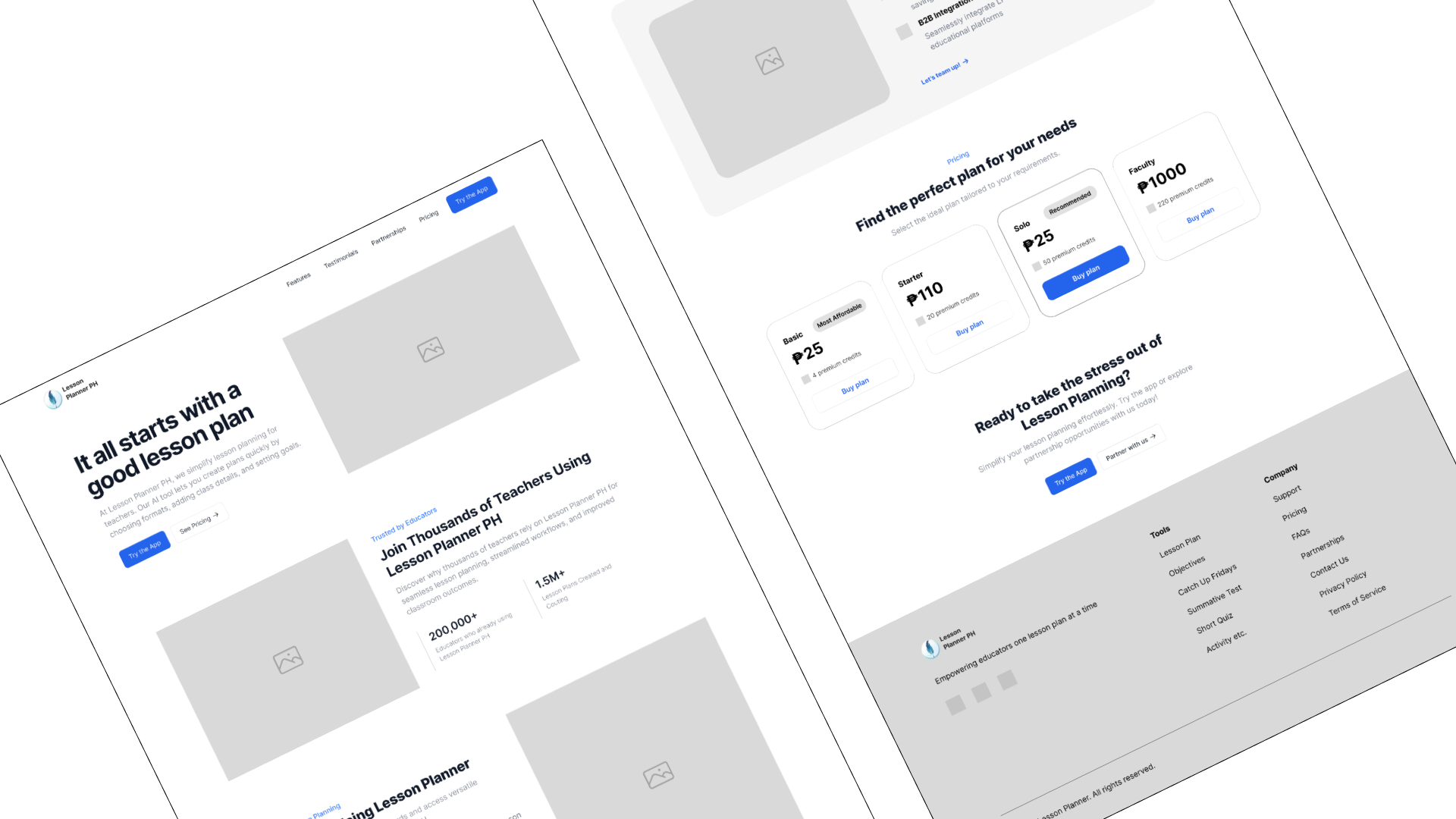 Lesson Planner PH lo-fi and mid-fidelity wireframes
